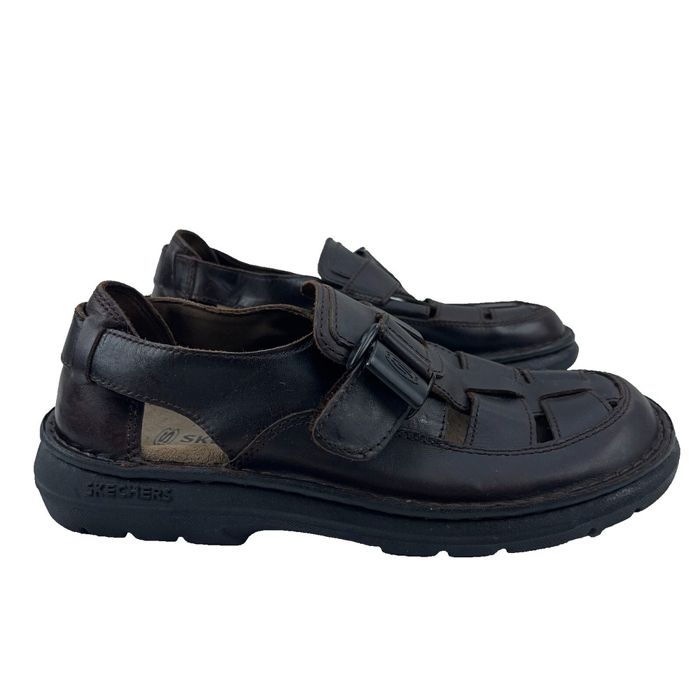 Vintage Y2K Sketchers Chunky Sandals Men 10 Brown Leather Fisherman Outdoor Boho